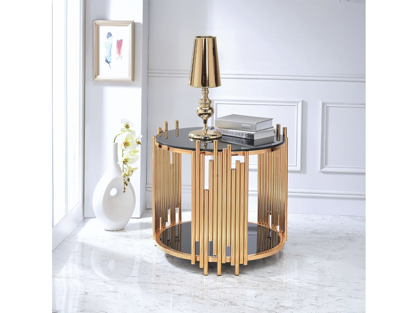 Tanquin End Table in Gold/Black 84492 - Ornate Home