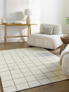 Tanya Pearl White Grid Wool Rug - Clearance - Ornate Home