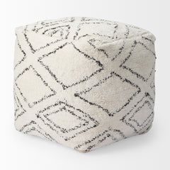 Tapir Beige Cotton Argyle Pattern Square Pouf
