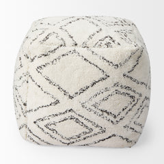Tapir Beige Cotton Argyle Pattern Square Pouf
