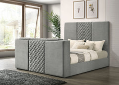 Tara Grey 61-inch Upholstered Eastern King Panel TV Bed - Ornate Home