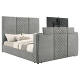 Tara Grey 61-inch Upholstered Eastern King Panel TV Bed - Ornate Home