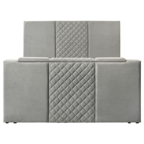 Tara Grey 61-inch Upholstered Eastern King Panel TV Bed - Ornate Home