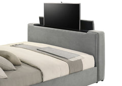 Tara Grey 61-inch Upholstered Eastern King Panel TV Bed - Ornate Home