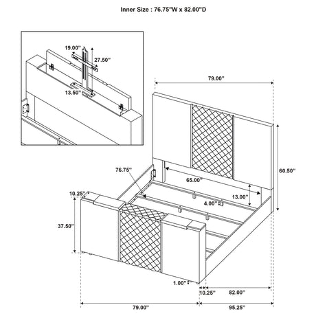 Tara Grey 61-inch Upholstered Eastern King Panel TV Bed - Ornate Home