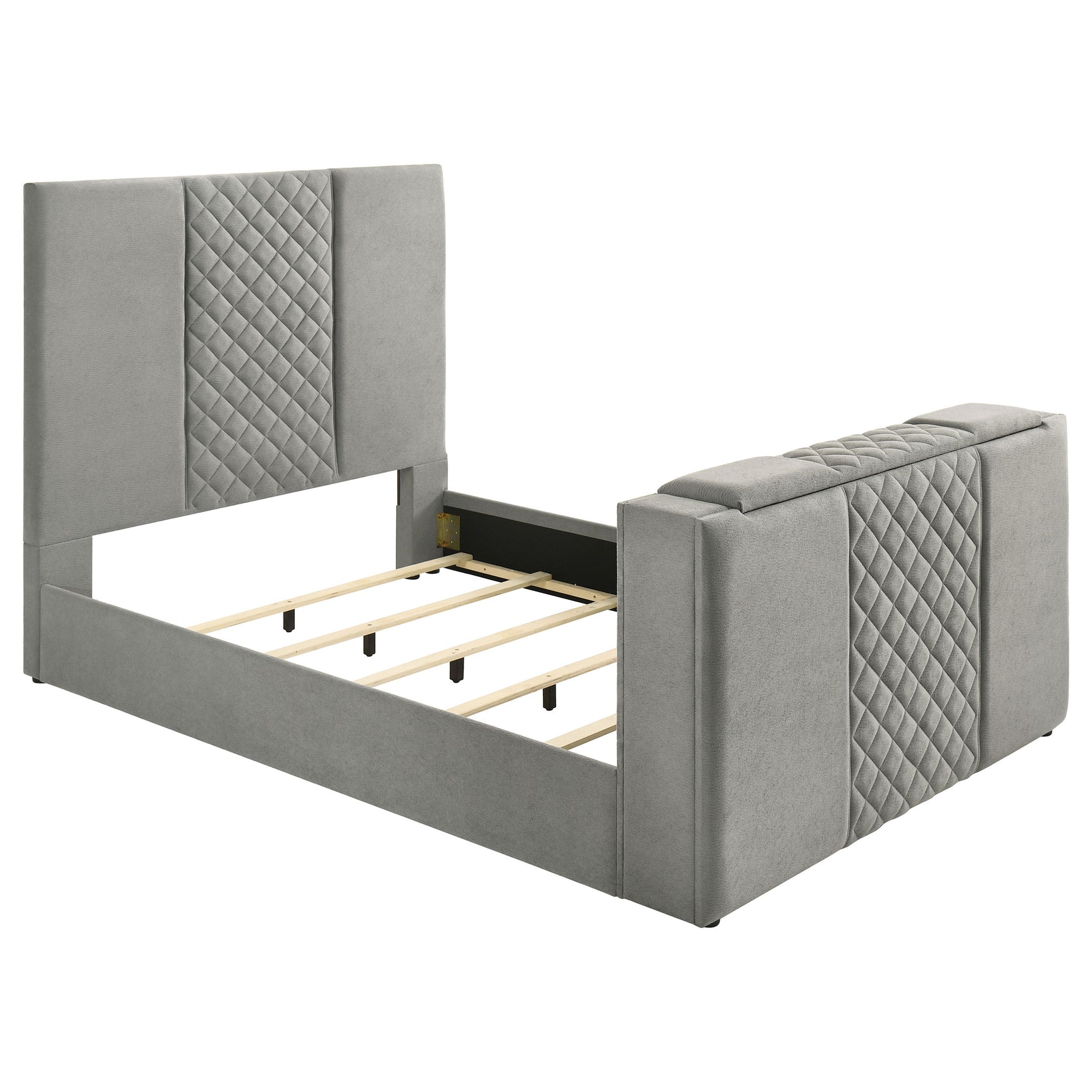 Tara Grey 61-inch Upholstered Queen Panel TV Bed - Ornate Home