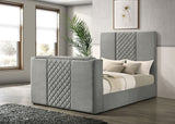 Tara Grey 61-inch Upholstered Queen Panel TV Bed - Ornate Home