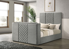 Tara Grey 61-inch Upholstered Queen Panel TV Bed - Ornate Home
