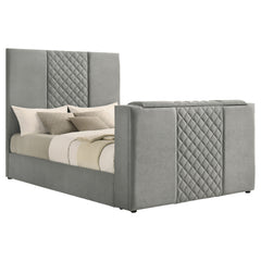 Tara Grey 61-inch Upholstered Queen Panel TV Bed - Ornate Home