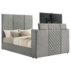 Tara Grey 61-inch Upholstered Queen Panel TV Bed - Ornate Home