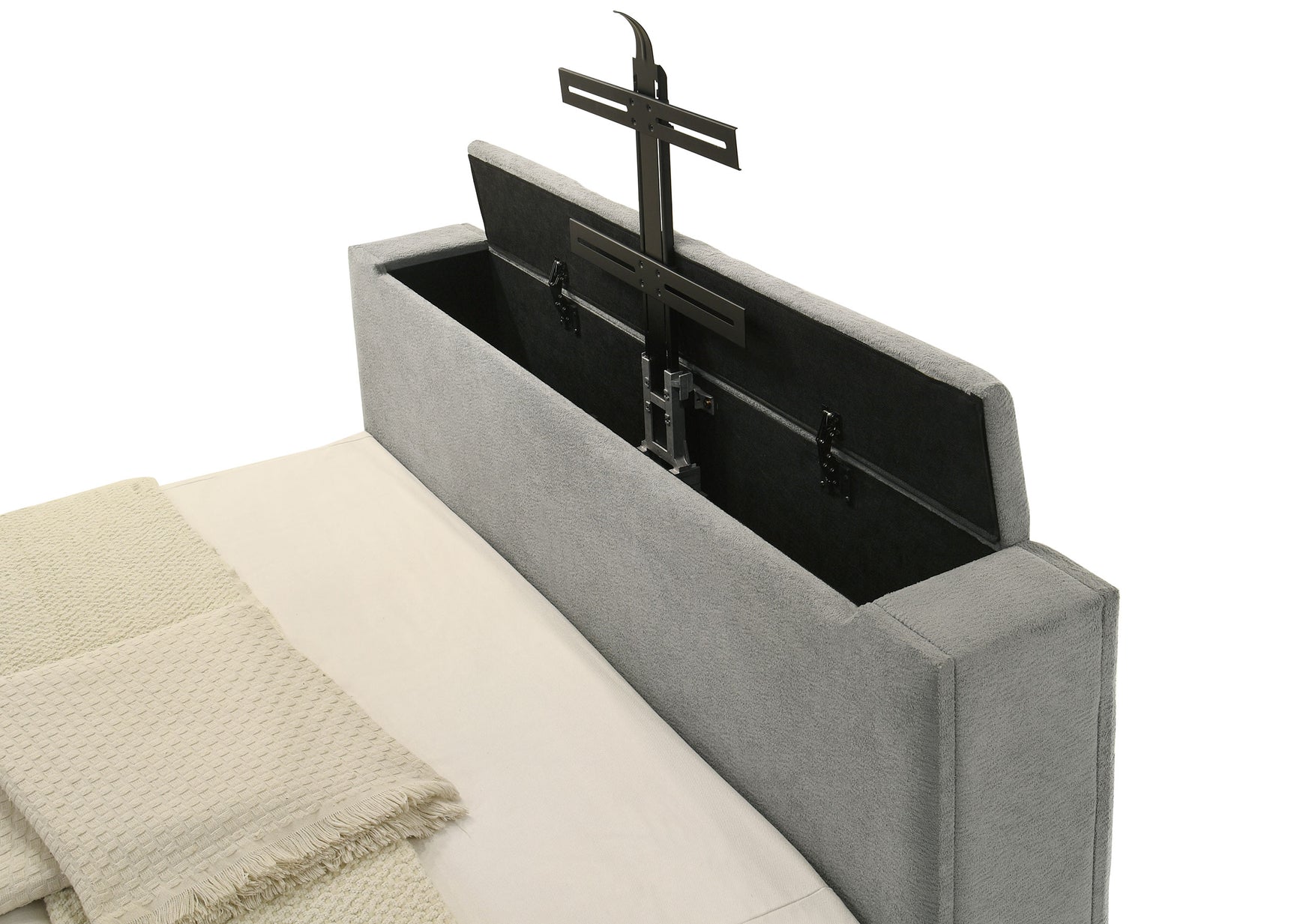 Tara Grey 61-inch Upholstered Queen Panel TV Bed - Ornate Home