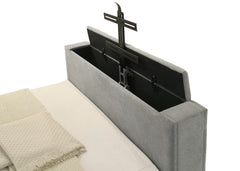 Tara Grey 61-inch Upholstered Queen Panel TV Bed - Ornate Home