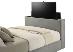 Tara Grey 61-inch Upholstered Queen Panel TV Bed - Ornate Home