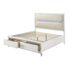Tarian White Ek Bed W/Led & Storage - Ornate Home