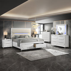 Tarian White Queen Bed W/Led & Storage - Ornate Home