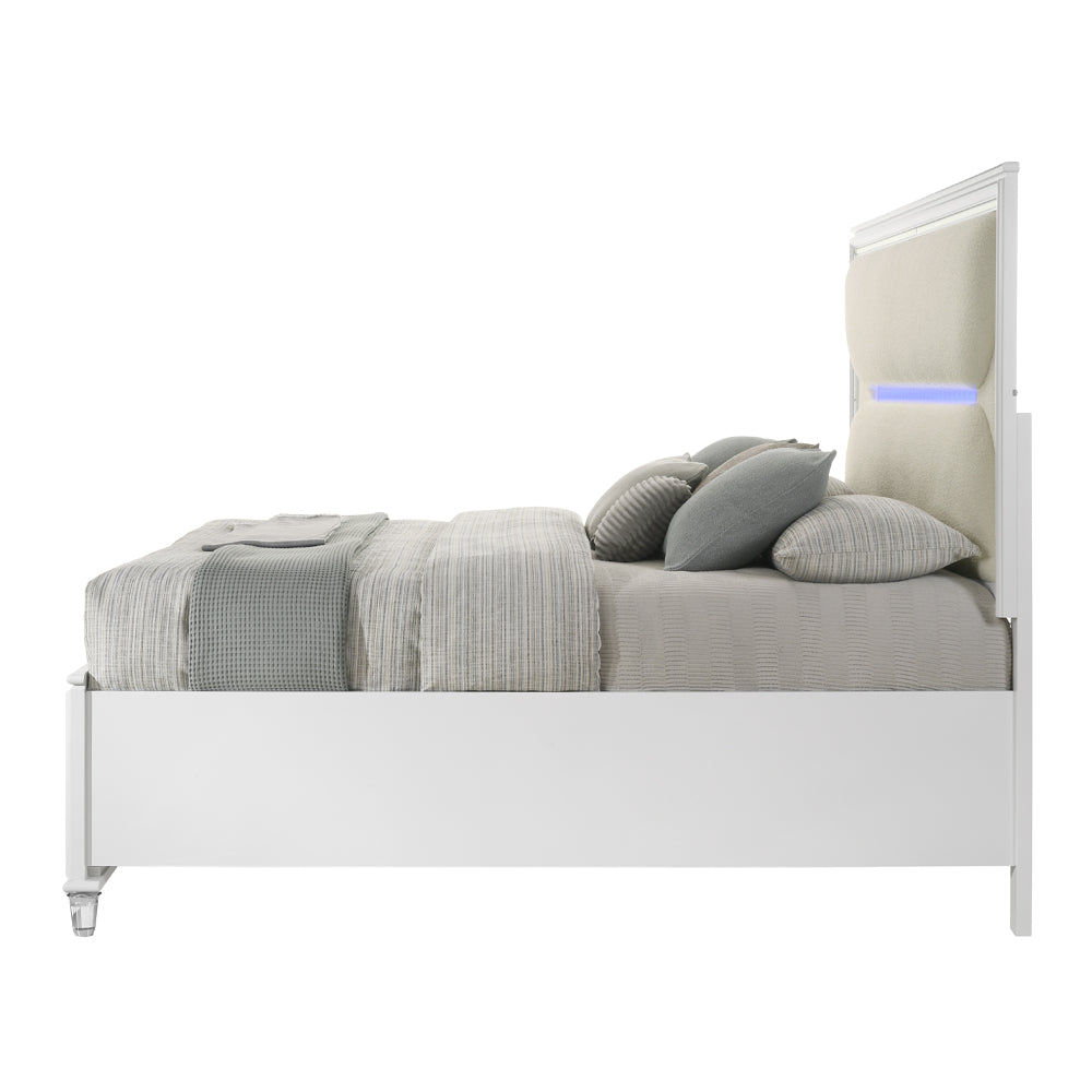 Tarian White Queen Bed W/Led & Storage - Ornate Home