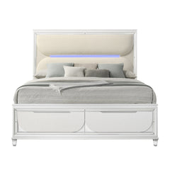 Tarian White Queen Bed W/Led & Storage - Ornate Home