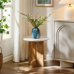 Tarin Natural Acacia Wood and Marble Side Table - Ornate Home