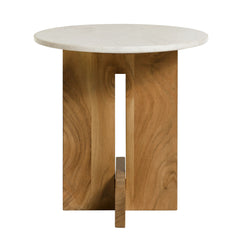 Tarin Natural Acacia Wood and Marble Side Table - Ornate Home