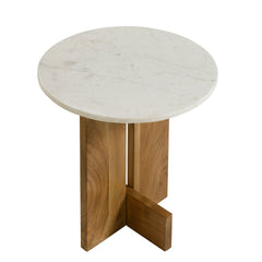 Tarin Natural Acacia Wood and Marble Side Table - Ornate Home