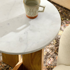Tarin Natural Acacia Wood and Marble Side Table - Ornate Home