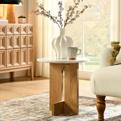 Tarin Natural Acacia Wood and Marble Side Table - Ornate Home