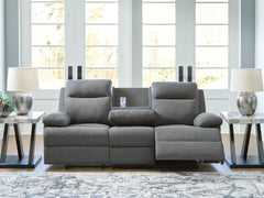 Tarrant Charcoal Reclining Sofa with Drop Down Table - Ornate Home