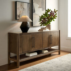 Taschen Walnut/Brown 4-Door Wood Sideboard Cabinet - Ornate Home