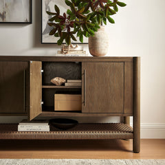 Taschen Walnut/Brown 4-Door Wood Sideboard Cabinet - Ornate Home