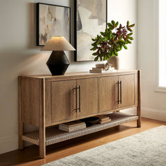 Taschen Weathered Oak/Natural 4-Door Wood Sideboard Cabinet - Ornate Home
