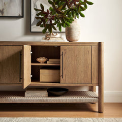 Taschen Weathered Oak/Natural 4-Door Wood Sideboard Cabinet - Ornate Home