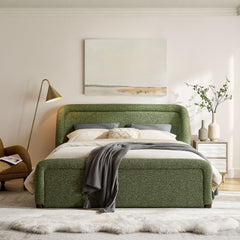 Tasmin Olive King Upholstered Fabric Platform Bed - Ornate Home