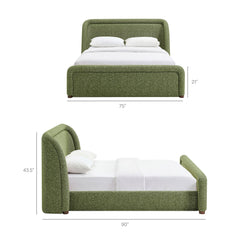 Tasmin Olive Queen Upholstered Fabric Platform Bed - Ornate Home