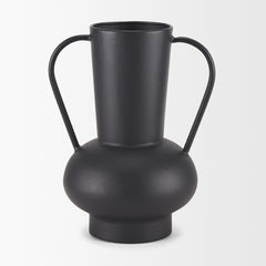 Tasya Matte Black Large with Handles Metal Vase - Ornate Home