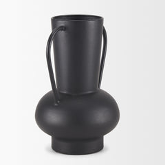Tasya Matte Black Large with Handles Metal Vase - Ornate Home