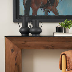 Tasya Matte Black Large with Handles Metal Vase - Ornate Home