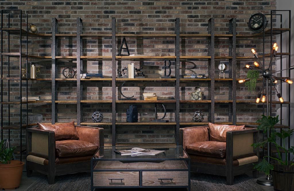 Taunton Brown/Black Wood and Iron Six Shelving Unit - Ornate Home
