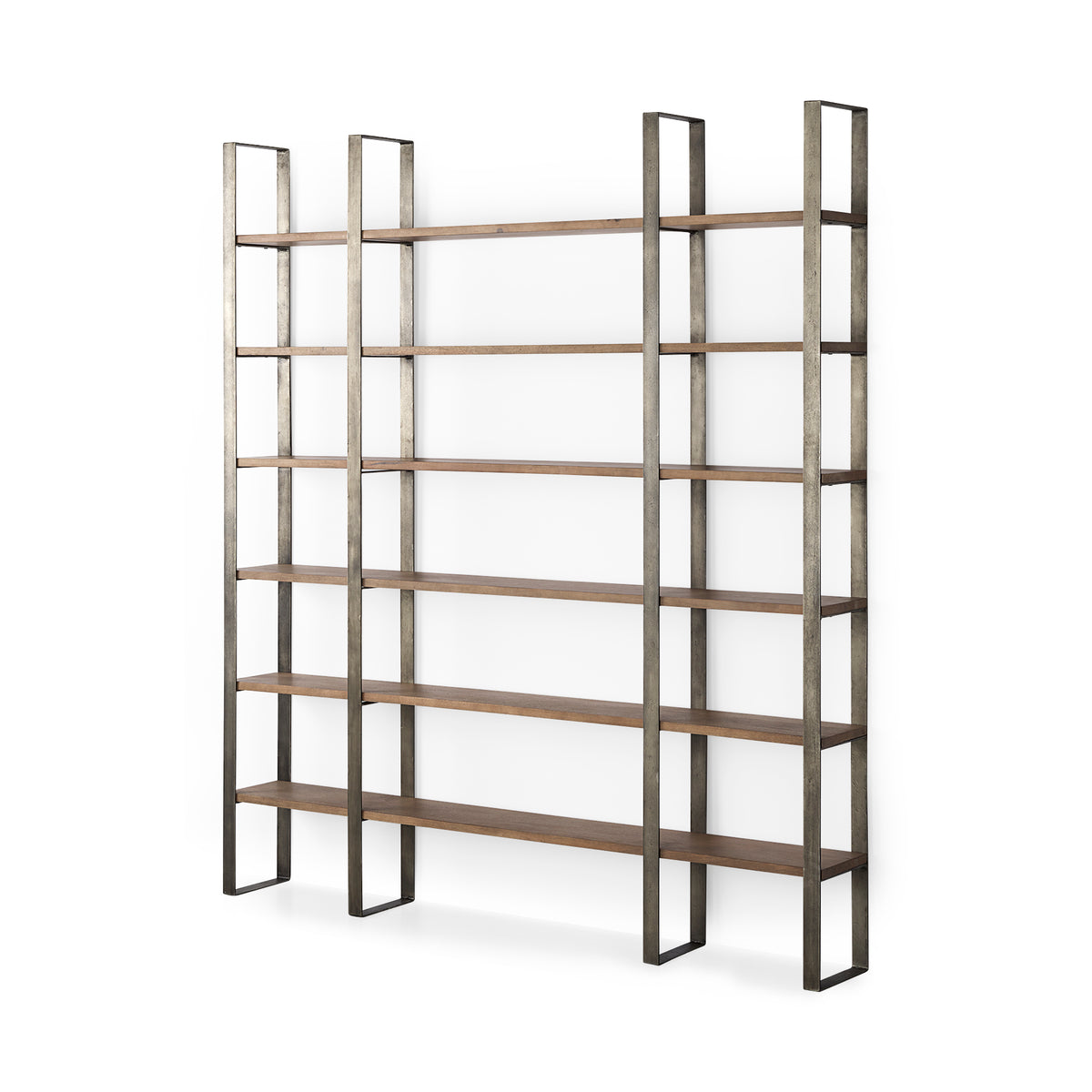 Taunton Medium Brown/Antique Nickel Wood 6 Tier Shelving Unit - Ornate Home