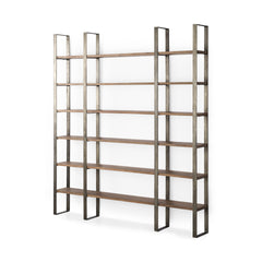 Taunton Medium Brown/Antique Nickel Wood 6 Tier Shelving Unit - Ornate Home