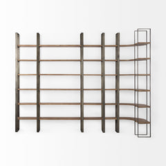 Taunton Medium Brown/Antique Nickel Wood 6 Tier Shelving Unit - Ornate Home