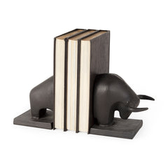 Tauro Black Cast Aluminum Raging Bull Bookends (Set of 2)