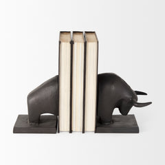 Tauro Black Cast Aluminum Raging Bull Bookends (Set of 2)