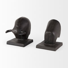 Tauro Black Cast Aluminum Raging Bull Bookends (Set of 2)