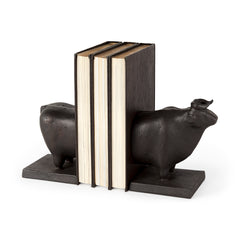 Taurus Black Cast Aluminum Bull Bookends (Set of 2) - Ornate Home