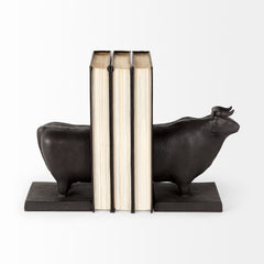 Taurus Black Cast Aluminum Bull Bookends (Set of 2) - Ornate Home