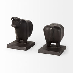 Taurus Black Cast Aluminum Bull Bookends (Set of 2) - Ornate Home