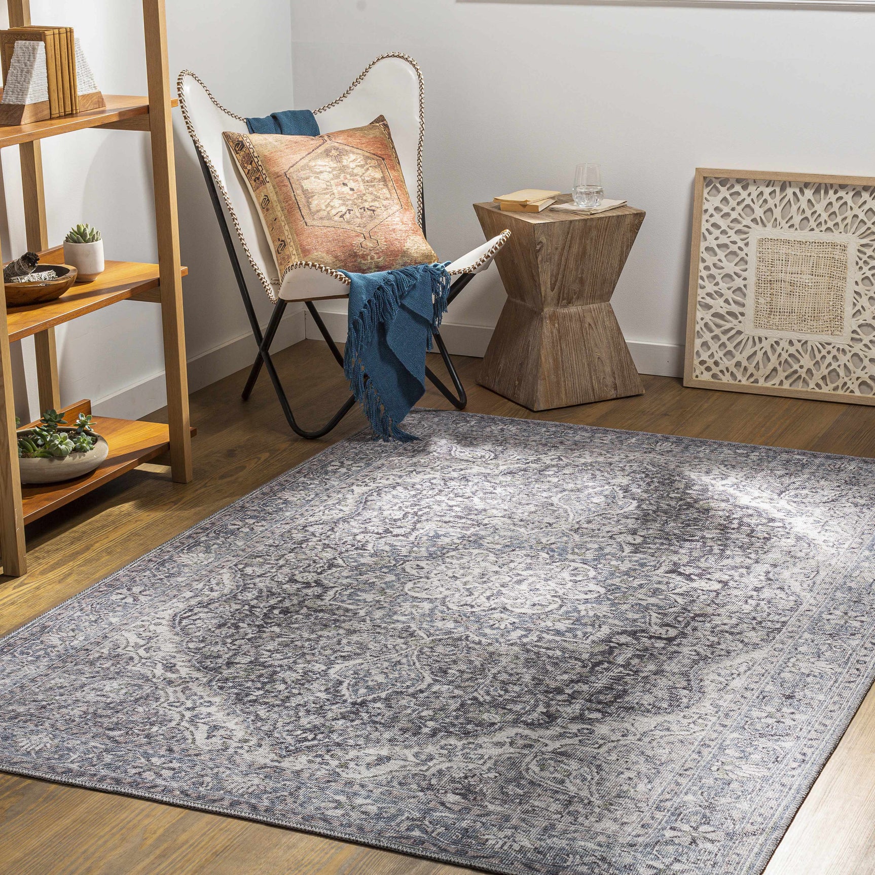 Tavas Blue Persian Style Washable Rug - Clearance - Ornate Home