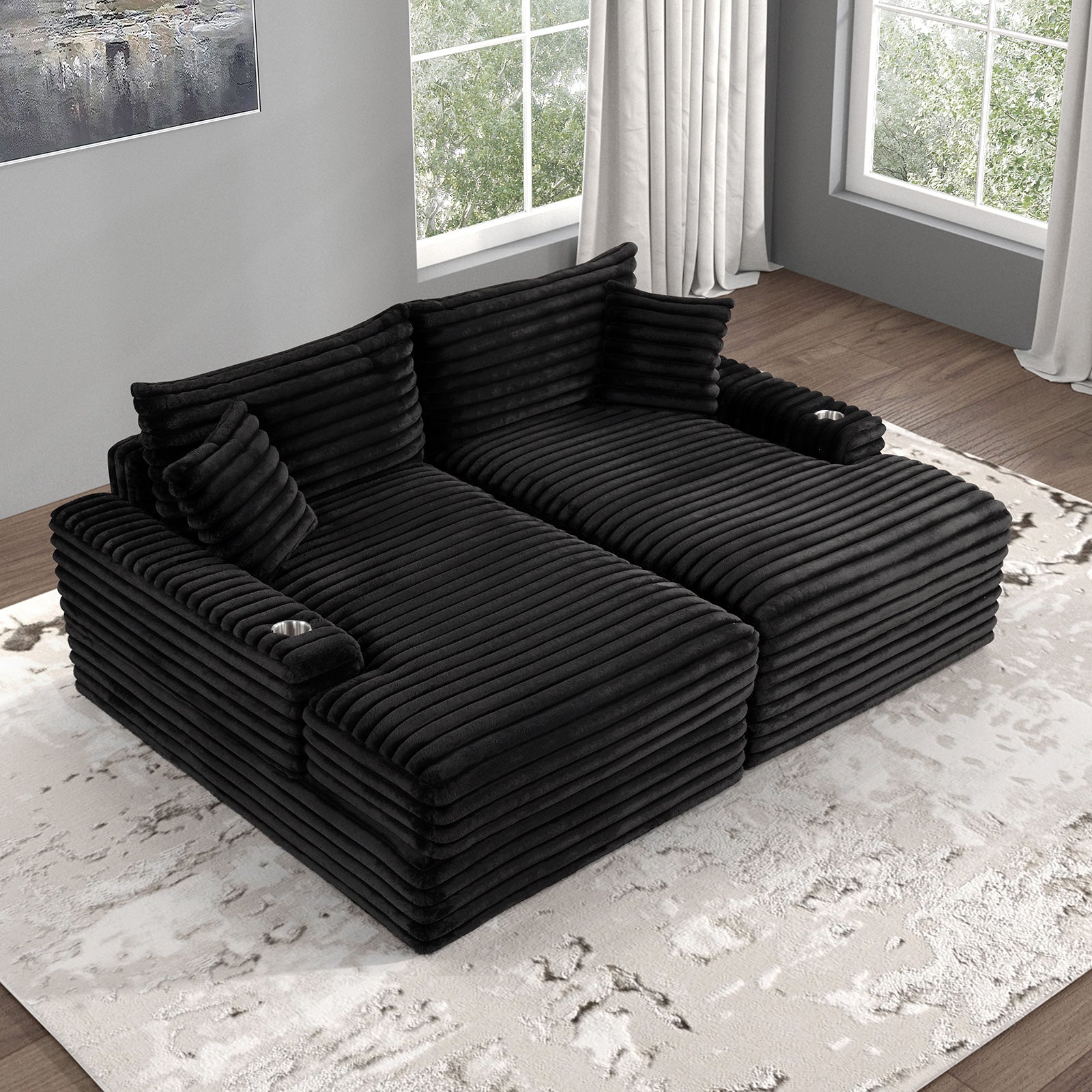 Tavedestrand Black Double Chaise Sofa - Ornate Home