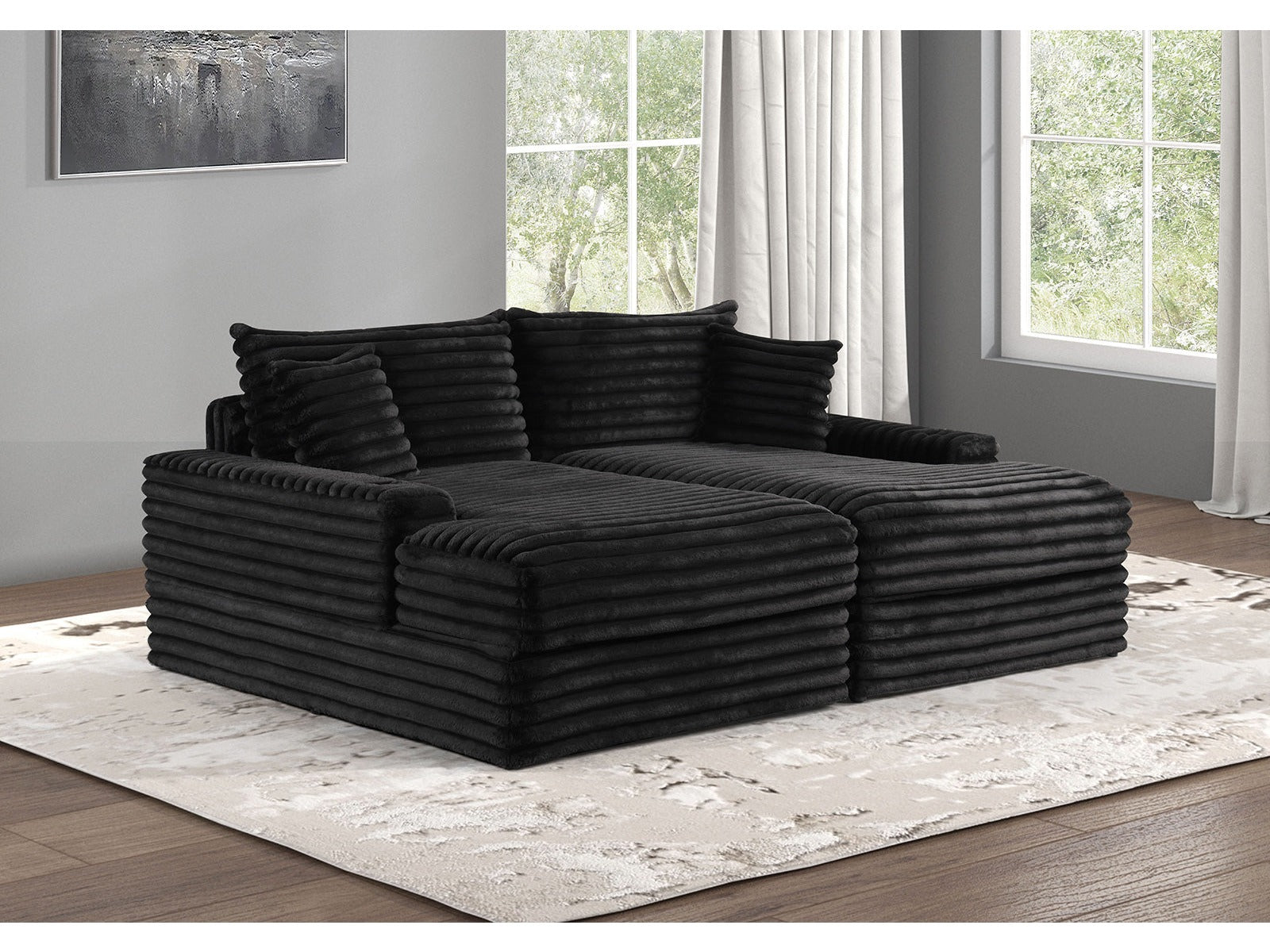 Tavedestrand Black Double Chaise Sofa - Ornate Home