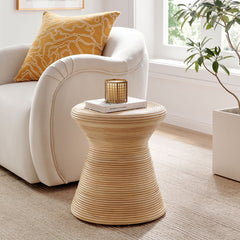 Tavi Hourglass Natural Rattan Round Side Table - Ornate Home